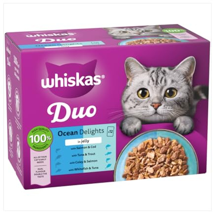 Whiskas Tasty Duo 1+ Ocean Delight in Jelly, Adult Cat Food (12x85g)