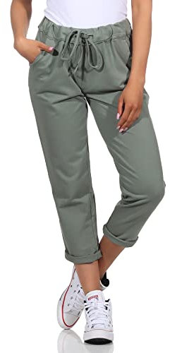 Damen Jogginhose im Boyfriend-Style Sweatpants für Freizeit Sport Fitness Yoga Training 3569 (as3, Numeric, Numeric_42, Numeric_46, Regular, Long, Olive)