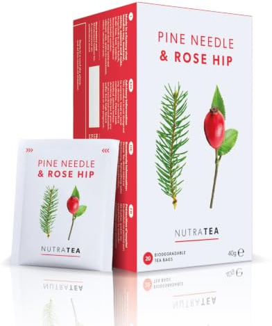 NutraTea Pine Needle & Rose Hip Herbal Tea, 60 Reusable Teabags, 3 Pack | Pine Needle Tea Blend, Individually Wrapped Tea Bags, Botanical Infusion, Caffeine Free, Fresh Flavour, Vegan Friendly