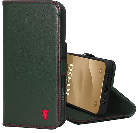 TORRO Leather Case Compatible with iPhone 15 Pro Max – Premium Leather Wallet Case with Kickstand and Card Slots (Compatible with Official MagSafe Chargers) - Green