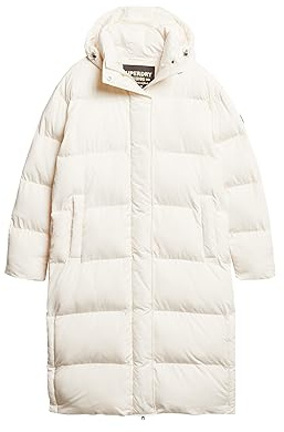 Superdry Damen Lang geschnittener Steppmantel mit Kapuze
