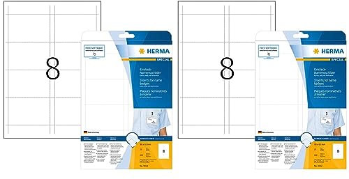 Namensschilder für Kleidung perforiert, 25 Blatt, 90 x 60 mm, 8 Stück pro A4 Bogen, 200 Aufkleber, selbstklebend, bedruckbar, nicht klebende Einsteckkarten aus Karton, weiß (Packung mit 2)