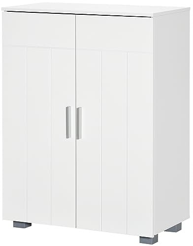 kleankin Bathroom Cabinet, Modern Bathroom Storage Cabinet, Free Standing Bathroom Cupboard with 3 Tier Adjustable Shelves, White