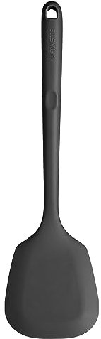 U-Taste Extra Long Silicone Solid Turner, 315℃ Heat Resistant Food Grade Kitchen Spatula, Non Stick Seamless Flexible Rubber Cooking Flipper for Frying, Flipping Eggs, Fish, Pancake, Burger (Black)