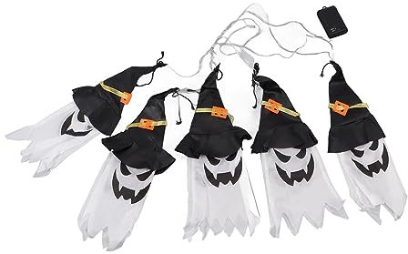 Ezweiji Halloween Ghost Witch Hat Light Scary dekorative hängende LED-Licht für Garten Hof Bäume Zimmer (Weiß)