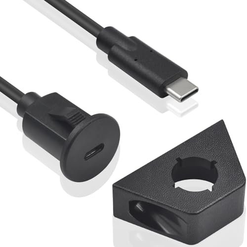 Duttek Type C Car Flush Mount Cable, USB Type C Male to Female Panel Flush Mount Extension Cable, USB C Extension Flush Panel Mount Waterproof Cable for Car Truck Boat Motorcycle Dashboard 1.5M