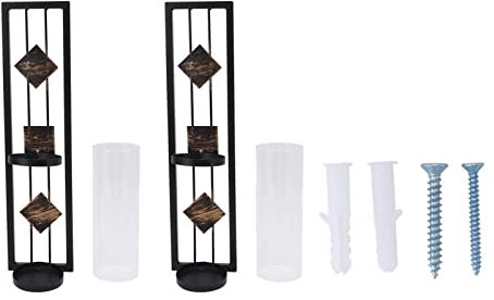 Tyenaza 2 Stück Wand-Kerzenhalter, Leichte Retro-Mode-Eisen-Glas-Leuchter Zur Dekoration(B)
