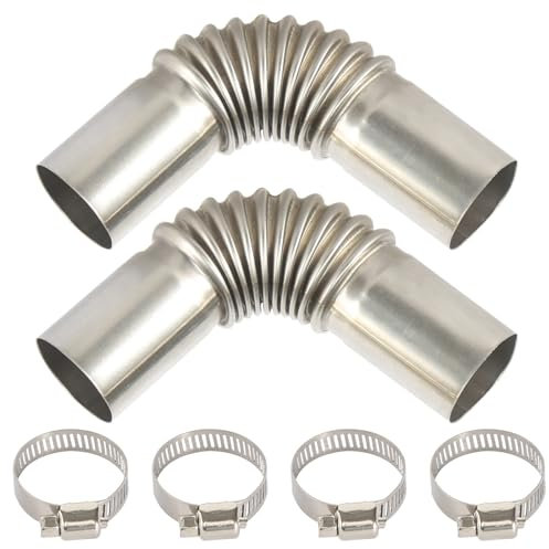 2pcs Stainless Steel Exhaust Pipe Elbow Connector 25MM Gas Vent Hose with Two Stainless Steel Clamps for Diesel Heater