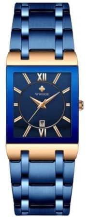 Kara Nicole Mens Square Watch Stainless Steel Blue and Rose Gold with Date Waterproof Analog Quartz Luxury Fashion Business Casual Wristwatch