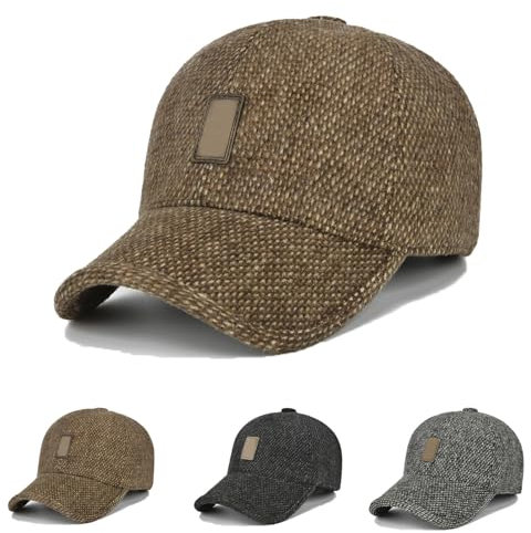 DJFOG Winter Baseball Cap mit Ohrenschützer Wintermütze mit Ohrenklappen Wolle Baseball Mütze mit Visier und Ohrenklappen, braun, One size
