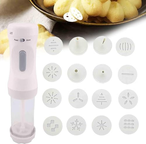 SaeYz Cookie press Electric Cookie Press Gun, Cookie Press For Baking, Electric Decorating Tool with 12 Molds and 4 Decorating Nozzles for Cake Dessert DIY Maker and Decoration Baking Supplies