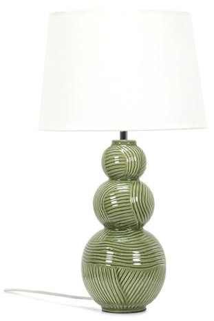 ValueLights | Green Ceramic Stacked Balls Table Lamp with a White Tapered Fabric Shade | Table Lamps, Home Décor & Improvement Essential