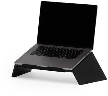 Oakywood - Laptop Ständer Holz - Notebook Stand - für Laptops 13-14, Hand Made, mit Metall Halterung, kompatibel mit MacBook - Unterlage, Monitor Erhöhung für Schreibtisch - 45x22x14cm - Schwarz