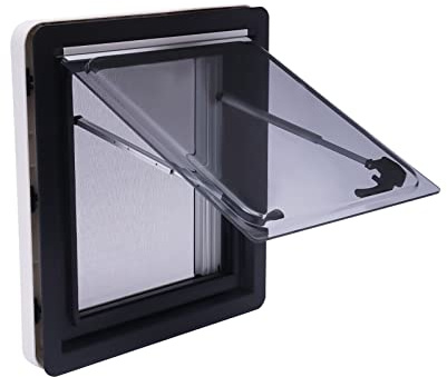 Fenêtre latérale de camping-car FUNYSF - 450 x 500 mm - Aluminium, Acrylique - Côté passager - Compatible avec camping-car, caravane, camionnette - Avec volet roulant intégré et moustiquaire