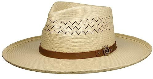 Stetson Chapeau en Paille Salcott Outdoor Toyo Femme/Homme - Western d'été de Cowboy avec Bandeau Cuir Été Printemps-été - L (58-59 cm) Nature