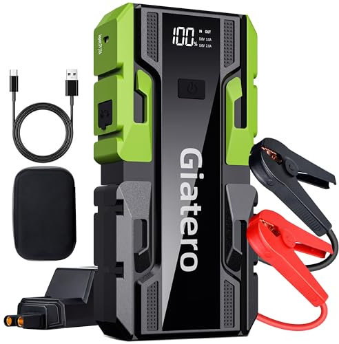 Giatero 4000A Car Battery Jump Starter, Smart Portable Car Jump Starter Battery Pack, 12V Jumper Starter with LED Display and LED Light, Power Bank with USB, Type C Port(Up to 9.0 L Gas/8.0 L Diesel)
