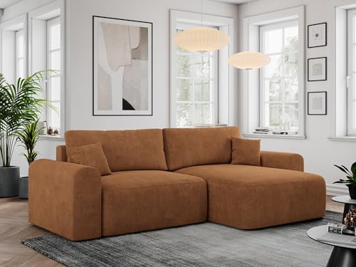 MKS MEBLE Sofa L-Form, Ecksofa mit Schlaffunktion, Wohnlandschaft L-Form mit Kissen, Couch L-Form - Nelson - Orange Struktur