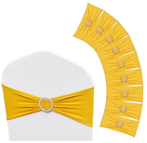 VEVOR Fasce elastiche per sedia in spandex, coprisedia e fascia elastica con fibbia rotonda, elastici per sedie, decorazione per matrimoni, festività (50 pezzi, colore giallo oro)