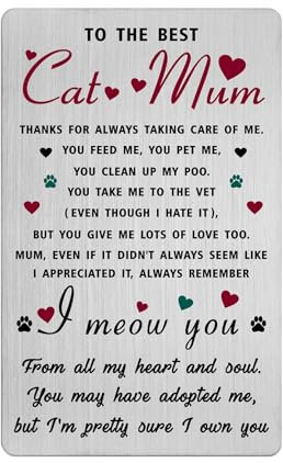 Richesele Cat Mum Gifts for Women - Personalised Mother’s Day Card from Cats to Mum - Laser Engraved Stainless Steel Wallet Card for Cat Lovers