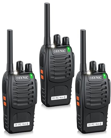 eSynic 3PCS Walkie Talkies Recargables, Walkie Talkie de Largo Alcance para Adultos 16 Canales Función VOX Walkie Talky con Auriculares Originales, Casa, Hotel, etc.