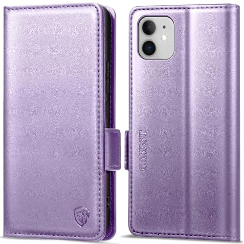 CASBST Handyhülle für iPhone 11 Hülle Premium Leder Schutzhülle Klappbar mit Kartenfach Ständer Magnet für iPhone 11 Handytasche mit RFID Kameraschutz Flip Case Klapphülle für iPhone 11 Helllila