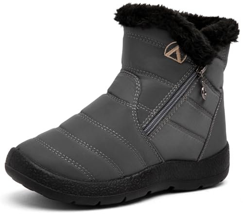 Rokiemen Stivali da Neve Ragazzi Ragazze Invernali Bambini Fodera Calda Foderato in Pelliccia Stivali Piatto Impermeabili Stivaletti All'aperto Antiscivolo Grigio 32 EU