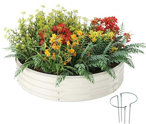 Pflanzgefäß aus verzinktem Metall, rund, Hochbeet, für Gartenarbeit, Outdoor, 6 x 0,6 x 0,3 m, Pflanzkasten, Hochbeet, rund, verzinkter Übertopf für den Außenbereich, Metall, Feuerschalenring, Weiß