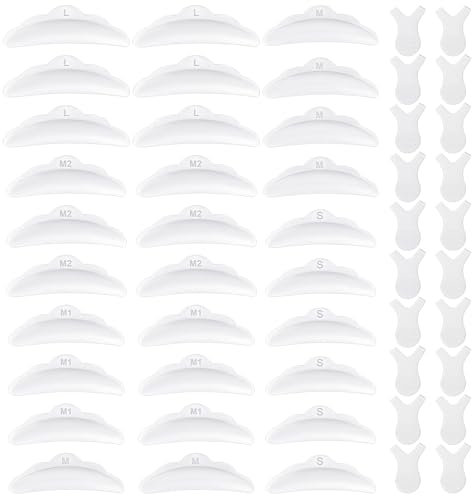 30 Stück Augenpads für Wimpernverlängerung Wimpernlifting Pads Wimpernwelle Eye Pads Augenpads Wiederverwendbar Silikon Lash Lifting Pad für Lash Extension, 5 Größen S/M/M1/M2/L