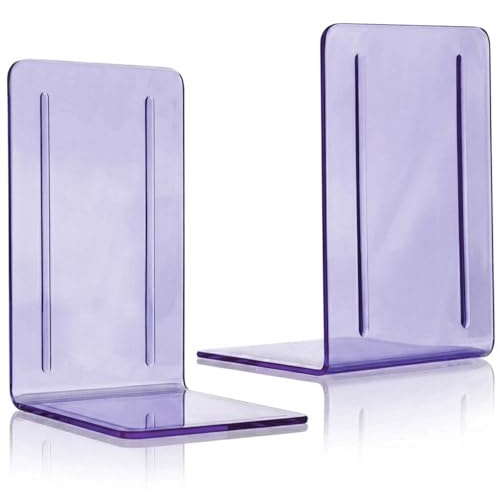 Acrimet Buchstützen, 1 Paar, transparente Kunststoff-Buchstützen für Regale oder Desktop, Buchhalter für Zuhause, Büro, Bibliothek, Schule (transparent-violett)