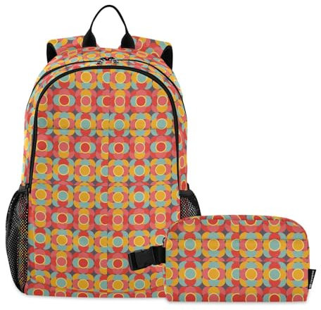 WDdZzyy Rucksack mit Lunchtasche, einzigartige abstrakte 70er-Jahre, gelbe Schultasche mit Lunchtasche, Büchertasche und Lunchbox, Alter 8–10 Jahre, Einzigartiger abstrakter 1970er Jahre Gelb, 1 size