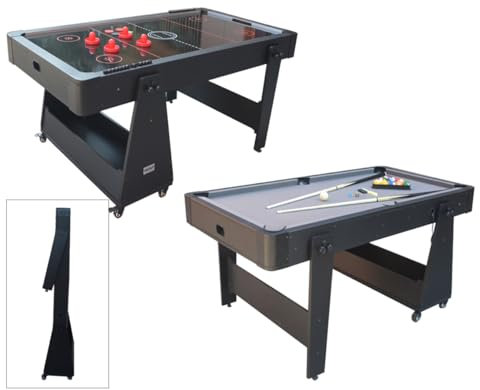 TopTable Twist Grau-Schwarz, mobil (klappbar & fahrbar) 5,5ft - Kombi 2 in 1 Airhockey & Billardtisch Pool