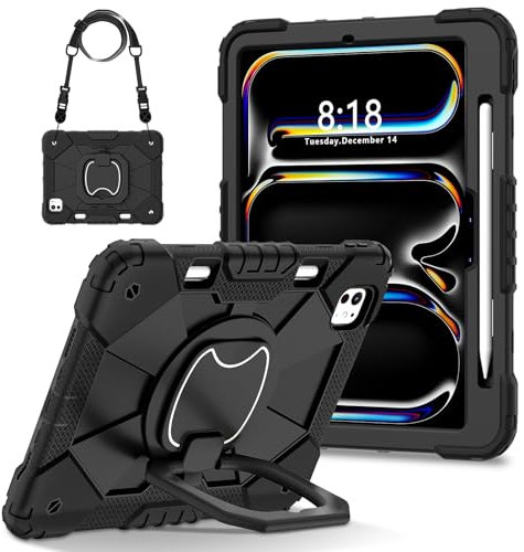 Custodie e borse per tablet PC Compatible with iPad Pro 11 Inch Case 2024 5th Generation (M4) with Pencil Holder&Stand Shockproof Cover, Full-Body Rugged Cover for iPad Pro 11 Inch M4 2024(Siyah)