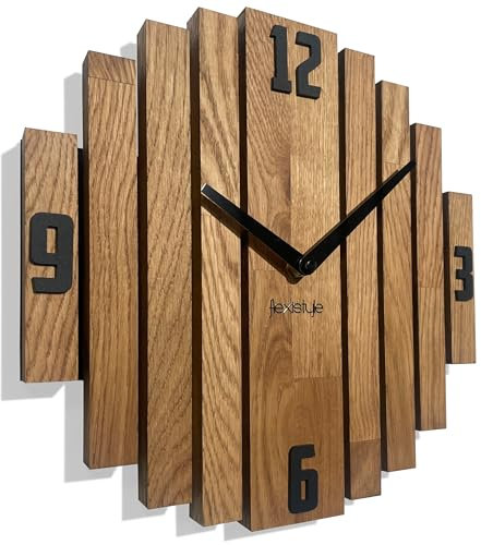 FLEXISTYLE Wanduhr Symmetry wanduhr Eiche Badezimmer Wohnzimmer Holz modernDurchmesser ohne tickgeräusche holzoptik (Eiche, 30cm)