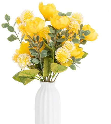 Leuyuee Lot de 2 bouquets de fleurs artificielles - Plantes artificielles - Fleurs décoratives - Hortensia en soie - Arrangements floraux - Pièce centrale - Bouquet de mariage (jaune)