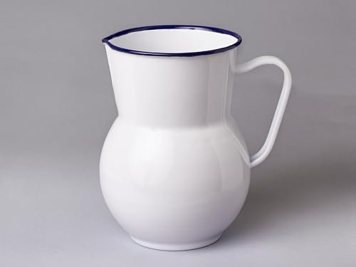 Pichet De Service Vin Eau Lait Motif Classique Acier Émaillée Bleu Bordé 2 Litres