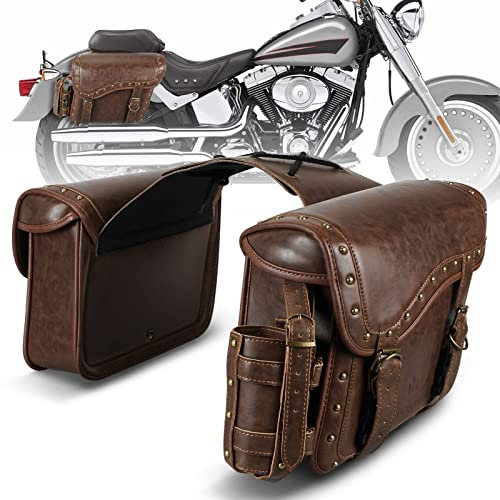 NICECNC Motorrad-Satteltaschen aus PU-Leder, 25 l, große Kapazität, Überwurf-Satteltaschen mit Getränkehalter, Motorrad-Seitengepäck-Aufbewahrungstasche, Compatible with Softail Dyna Fat Boy V-Star