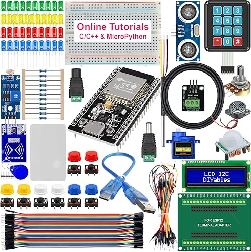 ESP32 Starter Kit | Sensors, Display, Modules, and Wires ESP32 Board, LCD, Servo, Ultrasonic, Buzzer, and More for Arduino IDE & MicroPython
