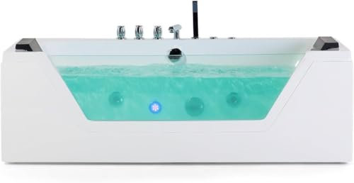 Supply24 since 2004 Whirlpool Badewanne Samurai in Weiß (174x79 cm) – freistehend oder Eckmontage – 10 Massagedüsen & LED Farblichttherapie – Glasfront & Armaturen – Wellness Spa