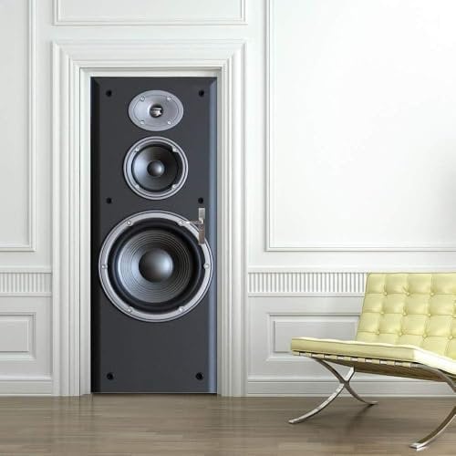 TACOKI 3D Music Speaker Door Stickers, Speaker Door Murals Stickers Peel and Stick Wall Art Mural Vinyl Self Adhesive Wallpaper Poster for Home Decor 90x210 cm v231