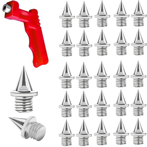 20 Pcs 6mm Track Spikes,Stainless Steel Running Athletics Sprinting Spikes for Running Shoes,With Wrench Track Replacement Cricket for Sports Field Sprint Country Competition Training,0.25Inch Silver