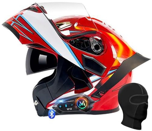 Casco da moto modulare Bluetooth integrale flip-up, doppia visiera antiappannamento, omologato ECE 22.06, con altoparlanti e microfono integrati, for adulti, uomini e donne(S,M 57~58CM)