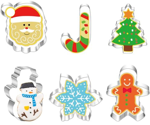 CharmBurst 6 Stück Große Weihnachtsplätzchen Ausstecher, Weihnachtsmann Plätzchenform, Lebkuchenmann Form, Weihnachtsbaum Form, Schneeflocke Form, Schneemann Form
