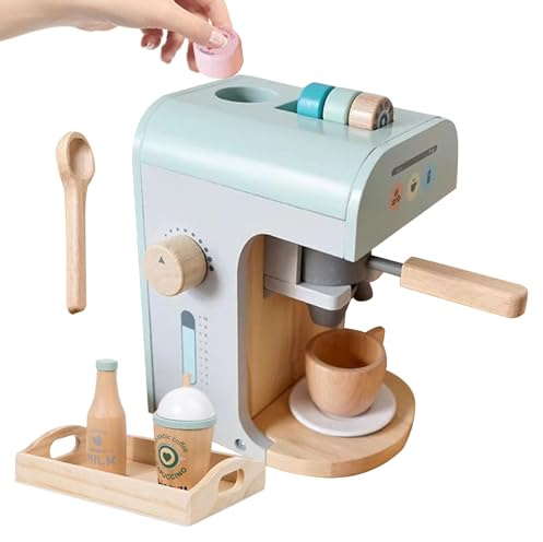 Kinder Spielzeug Kaffeemaschine,Kaffeevollautomat Spiel Kinderküche Holzspielzeug | Küchenzubehör Für Geburtstagsjungen - Zuhause Klassenzimmer Spielzimmer Reisen Kita
