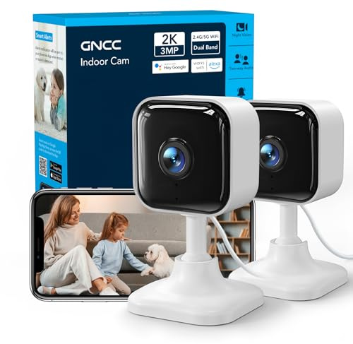 GNCC 2K 3MP Telecamera WIFI Interno Supporta 2.4G/5G WiFi, Kit 2 | Mini Camera, Visione Notturna a Infrarossi, Rilevamento del Movimento e Citofono Bidirezionale, Storage SD e Cloud
