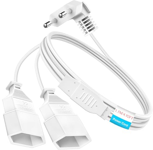 Verlängerungskabel Flach 1,5M(0,75m+2x0.75m), 2 in 1 Eurostecker Verlängerung, 2X 0,75 mm² Verlängerungskabel Dünn, 250V/2.5A Euro Verlängerung Geeignet für TV Monitor Computer(Weiß)