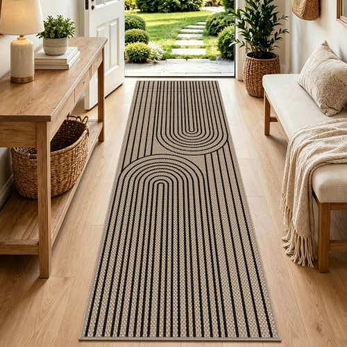 VSIWB Easy Jute Runner Rugs for Hallway 60x180 cm Non-Slip Washable Kitchen Mats Neutral Black Low-Pile Indoor Outdoor Carpet for Bedroom Laundry Entryway Porch Door Mat