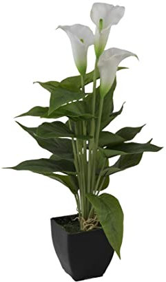 Künstliche Calla 43cm hoch im Topf mit 3 weißen Blüten - Blühende Zantedeschia Kunstblume