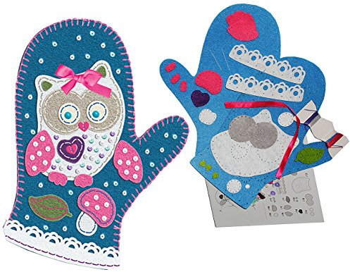 belldessa Bastelset - Filz - Topfhandschuh - lustige Eule - 2. Wahl - zum Sticken, einfaches Nähen per Hand - Filzset zum Basteln/Topflappen - Handarbeiten mit Zu