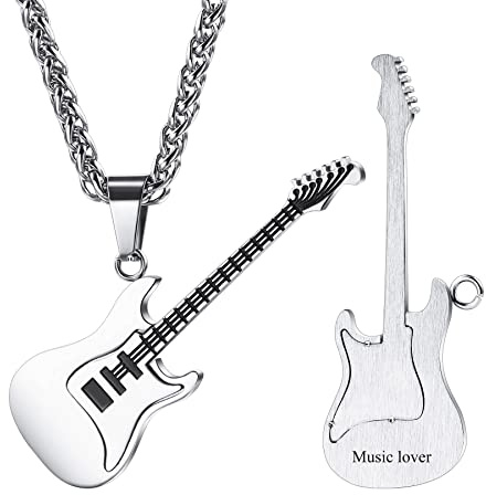 MeMeDIY Personalisierte Gitarren-Pick-Halskette Verstellbare Ketten für Männer anpassen Frauen Jungen Mädchen Gravur Rock Anhänger Geschenke für Musikliebhaber Edelstahl Cooler Schmuck （Gravur）