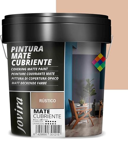 JOVIRA PINTURAS Pintura Mate Cubriente | 24 colores | Pintura interior-exterior con excelente poder cubriente. (4 Litros, Rústico)